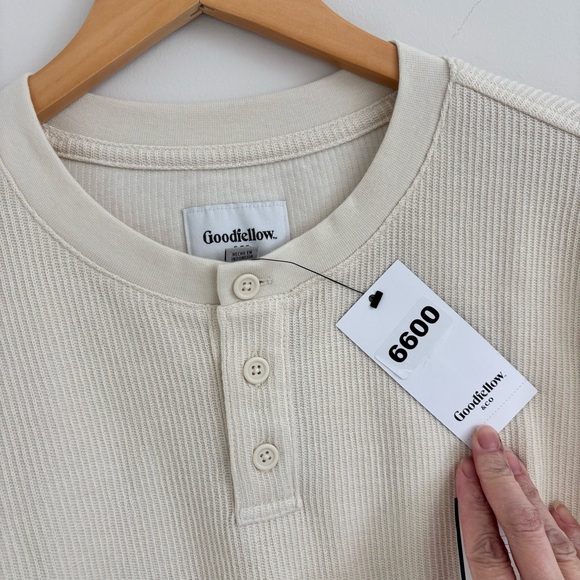 Goodfellow & Co waffle-knit long-sleeve henley shirt in Ivory size Large  NWT - Picture 4 of 8